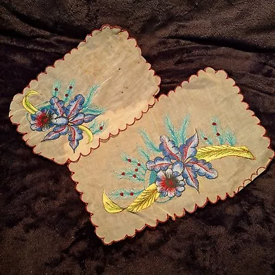 Handmade Mexican Embroidered Woven Satiny Doilie Cloth Napkin Floral Vintage • $5