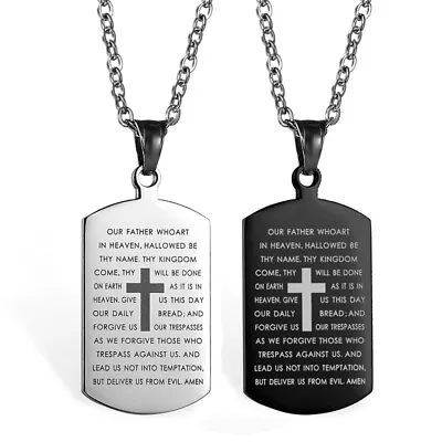 Cross Bible Necklace Black Silver Prayer Tag Pendant Chain Gift Jewelry For Men • $3.75