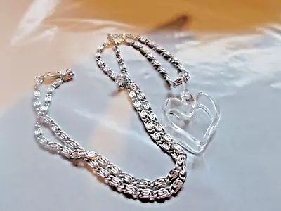 12  Silver Tone Chain With Open Glass Heart Frame -- Heart Pendant 1 1/2  • $2.99