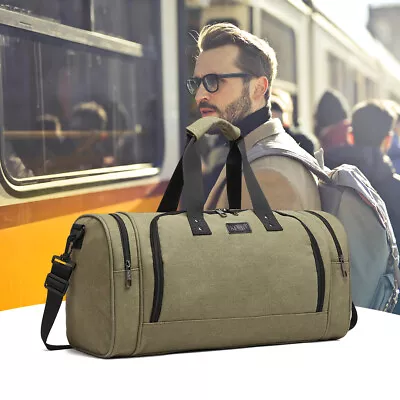 Men's Large Holdall Bag Gym&Sports Duffle Bag Canvas Travel Weekend Shoulder Bag • £13.99