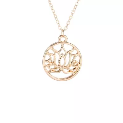 Rose Gold Good Karma Lotus Pendant Necklace Gift Friend Family BFF Loved One • £3.35