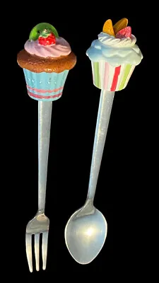 Tea Party Fork Spoon Stainless Steel Cupcakes FREE SHIPPING • $10