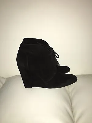 Womens VIA SPIGA Black Suede Wedge Ankle Short Lace Up Boots Shoes Size 8M • $24.50