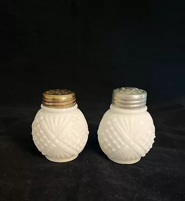 Antique Burlington Milk Glass Diamond Sunburst Grated Salt & Pepper Shakers 1895 • $25