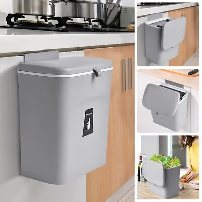9L Wall Mount Waste Bin Kitchen Cabinet Door Cupboard Hanging Trash Can With Lid • £10.50