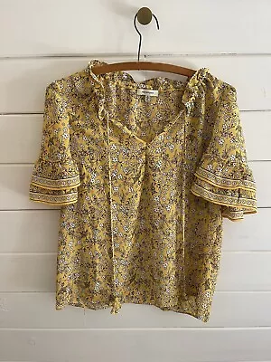 NWT MAX STUDIO Yellow Floral Peasant Top Blouse Women’s SMALL • $18.95