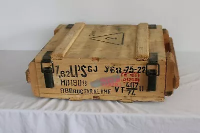 Vintage Military Surplus Large Wooden Ammo Crate Romanian Ammunition 19x14x6” • $64.99