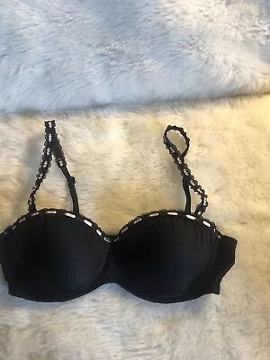 Wacoal Underwire Push Up Plunge Bra Petite SZ34B Black Pink Ribbon     D • $14.24