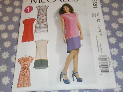 McCALL'S 6551 MISSES SEMI-FITTED PULLOVER DRESS IN 4 STYLES PATTERN-UNCUT-16-26 • $7.99