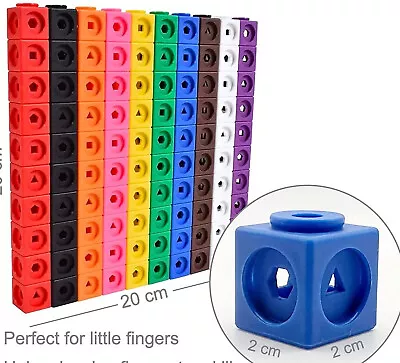 100 X 2cm Math Link Cubes Soft Plastic Interlocking Snap Counting Toy Gift Early • £10.89