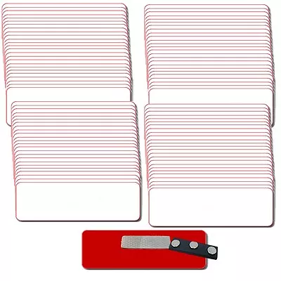 100 Blank 1 X 3 White / Red Name Badge Kit (u) Tags 1/8  Corners Magnets Labels • $179