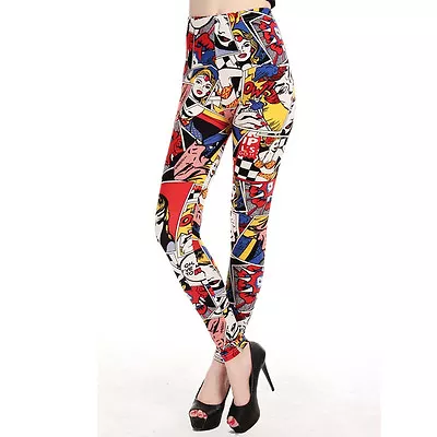 £9.50 • Buy Marvel Comic Cartoon Printed Fun Women's Leggings  One Size UK 8-12