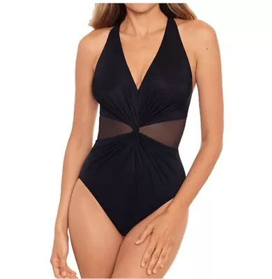 NWOT 2023 Miraclesuit Illusionists Wrapture One Piece Swimsuit 6537068 Black 10 • $89.99