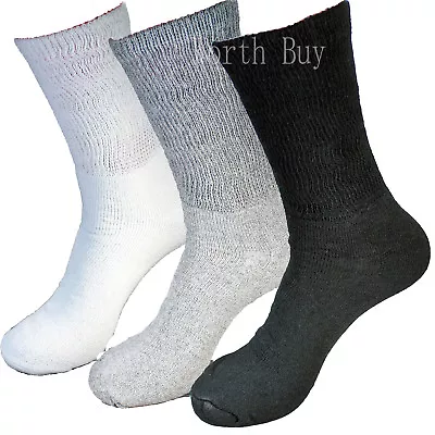 3-12 Pairs Mens Womens Diabetic Crew Socks Non-Binding Top Loose Fit Cotton Calf • $8.49