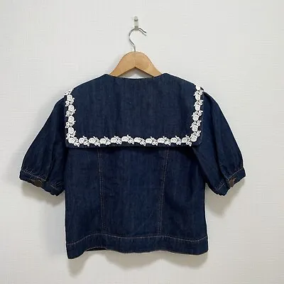 LIZ LISA Denim Jacket Sailor Collar Indigo Size 0 Lolita Kawaii Japanese Fashion • £72.32