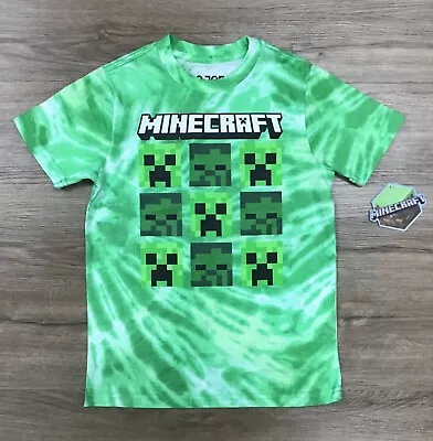 Boys' Short Sleeve Minecraft Creeper Tie-Dye Print T-Shirt Green Mad Engine S L • $13.99