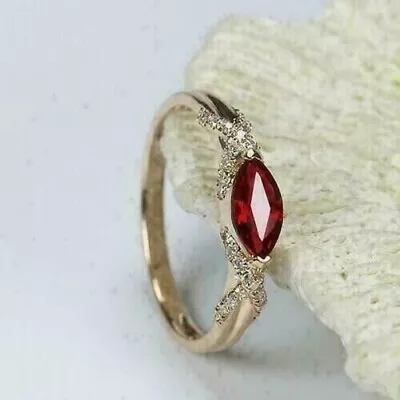 2Ct Marquise Lab Created Ruby Diamond Women's Gift Ring 14K Yellow Gold Plated • $94.24