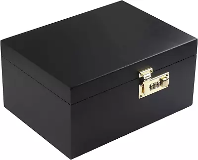 Wooden Box With Hinged Lid And Lock Premium Keepsake Decorative Storage Box For • $46.99