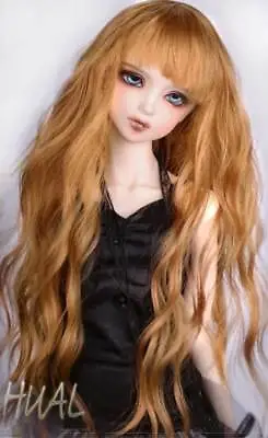 7-8  1/4 BJD Long Curly Wavy Shimmering Golden Light Brown Wig Doll Hair LP-454 • $23.22