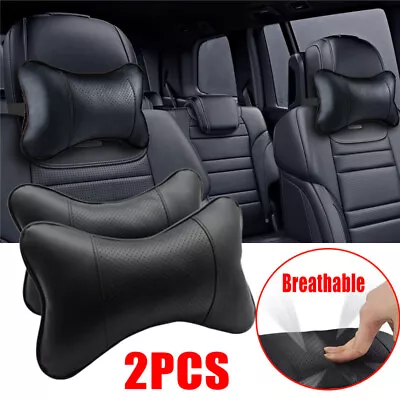 2Pcs Car Seat Head Neck Rest Leather Support Cushion Pad HeadRest Bone Pillow UK • £10.49