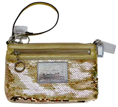 New NWT Coach Poppy Gold Sequined XL Spotlight Wristlet Clutch Purse RARE! • $99.99