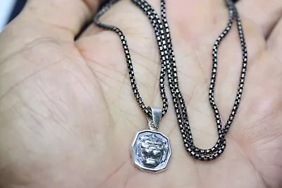 Vintage Blackened Sterling Silver Small Lion Pendant Necklace 45CM 18  2MM Chain • $49.98