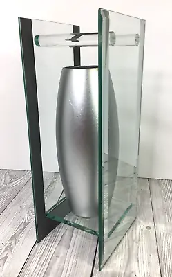 Ceramic & Beveled Glass Vase Modern Design 32cm Tall • £16.95