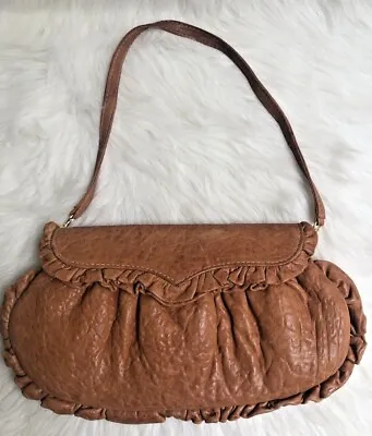 $64.99 • Buy Treesje Toffee $198 Leather Ruffle Handbag