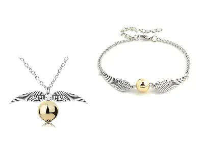 £3.93 • Buy Wizard Potter Golden Snitch Inspired Silver Necklace And Bracelet Gift Set UK