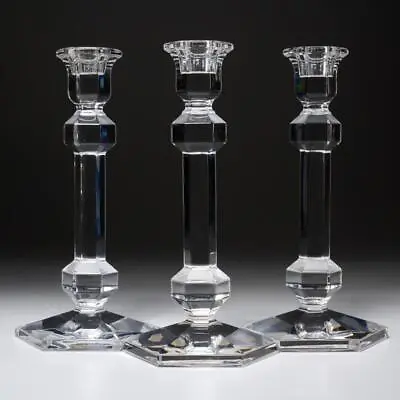Val St Lambert Crystal Clear Glass Hexagonal Candlesticks 3pc Lot 9.5 H • $100