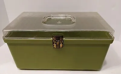 Vintage Wil-Hold Wilson Large Sewing Box Avocado Green Clear Plastic NO Trays US • $10