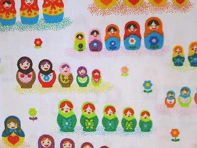 Small Russian Nesting Dolls Set White Cotton Fabric Fq • $3.75