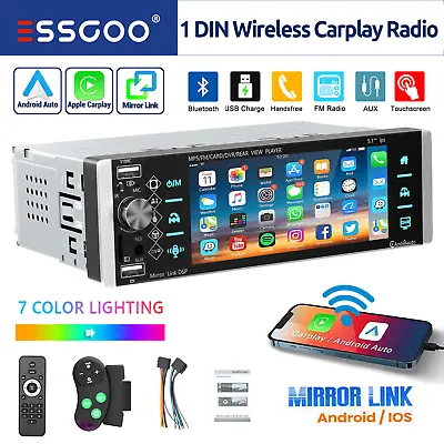 5.1  Wireless CarPlay/Android Auto Single 1DIN Car Radio Stereo Player Head Unit • £72.99