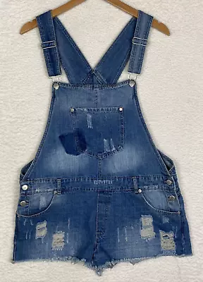 Highway Jeans Womens Destroyed Denim Overall Shorts Size XL Pockets 2 Inseam • $16.88