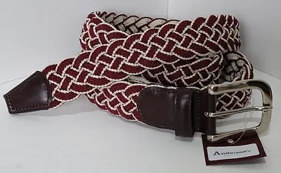 £59.99 • Buy ANDERSONS Red WHITE BRAIDED FABRIC ITALIAN LEATHER MENS BELT 110cm 42  BNWT