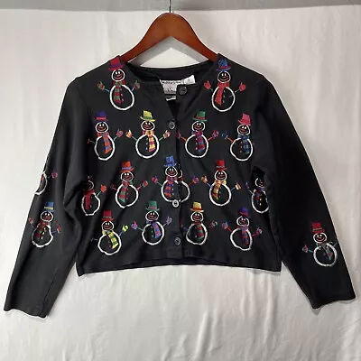 Vintage Michael Simon Lite Women’s Crop Top Cardigan Embroidered Snowman Size S • $30