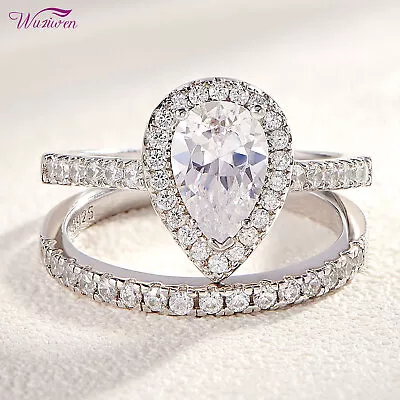 Wuziwen Womens Ring 3CT Wedding Band Engagement Bridal Ring Set 18K White Gold • $34.99