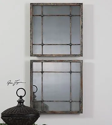 Smoked Antiqued Glass Mirror Squares Cottage | Tiled Grouping Column • $297