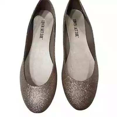 New Lower East Side Champagne Gold Glitter Sequin Round Toe Flats Size 7 • $20