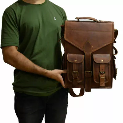 Vintage Leather Laptop Backpack Rucksack Messenger Bag Men's Genuine Satchel 17  • $78.35