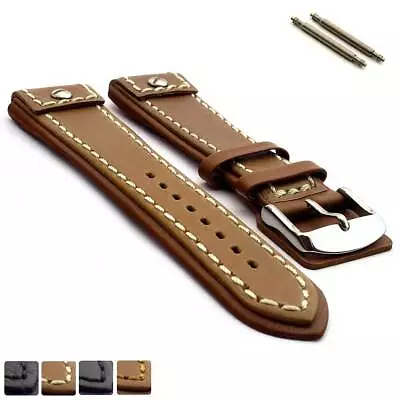 Military Style Leather Watch Strap Band Fixed Lugs Secured By Screw 20 22 MM FL • $24.80