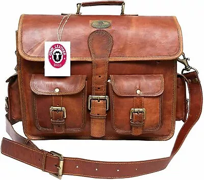 Unisex Genuine Leather Shoulder Briefcase Mac-book Laptop Satchel Messenger Bag • $44.89