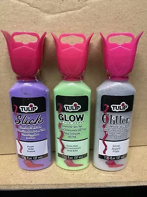 Tulip Green Glow / Purple / Silver Glitter  Fabric Paint X 3 -  37ml Bottles • £11.99