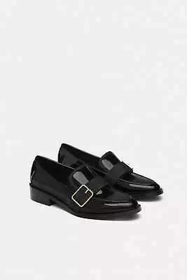 $54.99 • Buy Zara Moccasins With Metal Detail Flat Shoes Black Sz 6.5 Eur 37 New