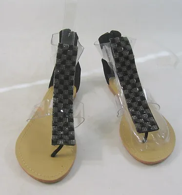 NEW Summer Black/Clear Ankle Strap Roman Gladiator Sandals WOMEN Size  7.5 • $12.99