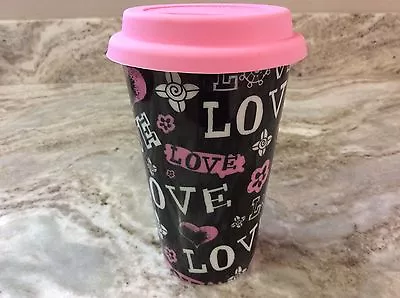 ECO ONE Ceramic Double Wall Insulated Travel Coffee Mug. Love Hearts. New. • $16.99