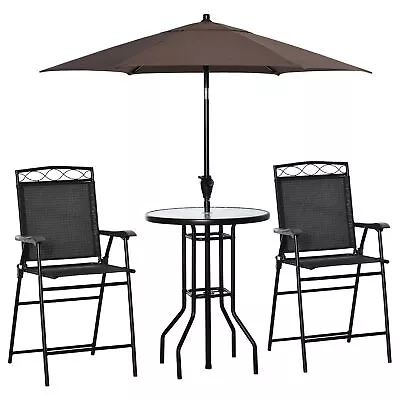 4 Piece Patio Bar Bistro Set Round Table With 2 Folding Chair Umbrella Outdoor • $169.51
