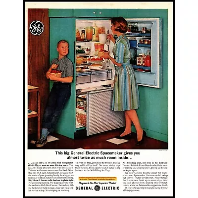 1963 GE General Electric Spacemaker Refrigerator Vintage Print Ad MCM Blue Wife • $10.97