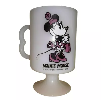 Minnie Mouse Mug White Pedestal Milk Glass Vintage Walt Disney Productions • $11.90