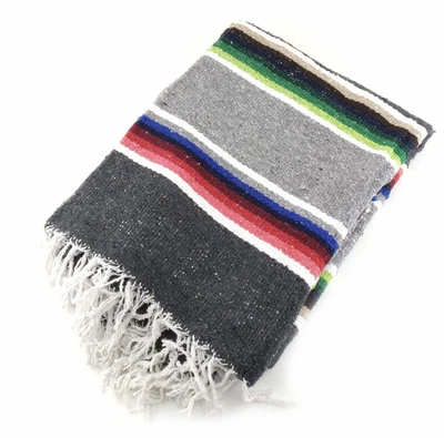 £27.99 • Buy Fair Trade Authentic Mexican Falsa Blanket Throw Rug Handmade Stripe Large Grey